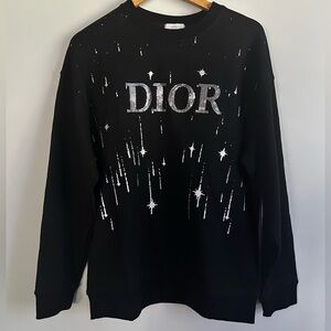 Dior Black Crewneck Sweater with Silver Star Accents